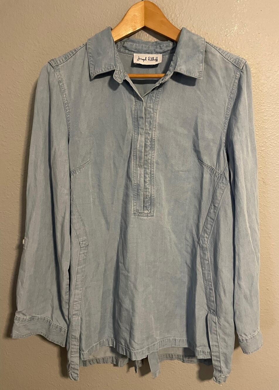 Joseph Ribkoff Womens Tunic Medium Blue Chambray Popover Henley Snap Modern